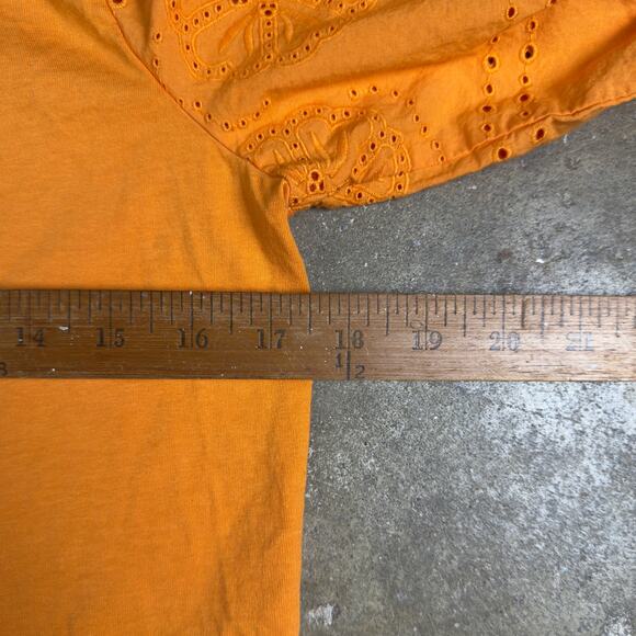 J.Crew Women’s Broken-in Jersey Puff Sleeve Eyelet Top Size Small Tangerine - Picture 10 of 10